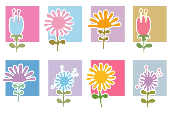 Retro Flowers Icons — Stock Vector