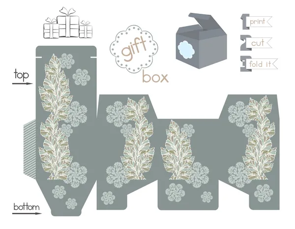 Caja de regalo imprimible con patrón de planta — Vector de stock