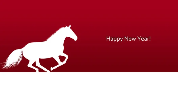 Feliz año nuevo con caballo blanco sobre fondo rojo — Foto de Stock