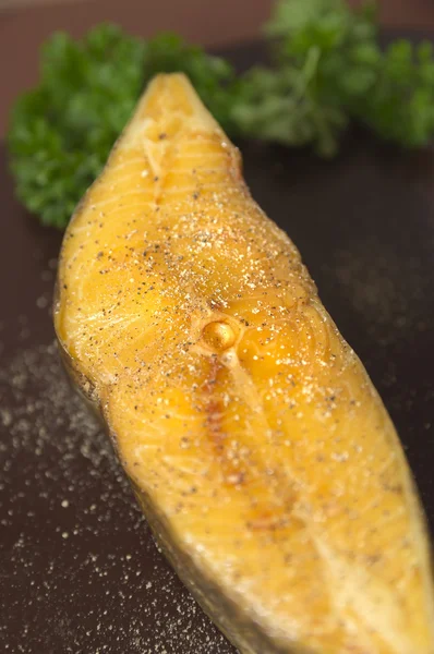 Smoked Halibut with black pepper and parsley — Stock Photo, Image