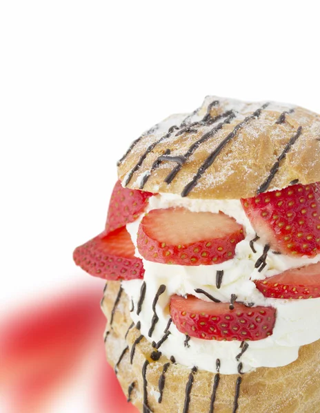 Strawberries Cream Puffs on white background — Stock Photo, Image
