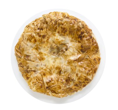Türk burek, filo pasta, izole beyaz tabak içinde Türk pasta