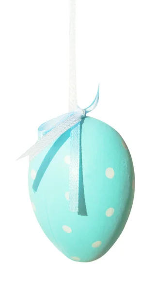 Easter egg blue dots on ribbon, isolated — Stock Photo, Image