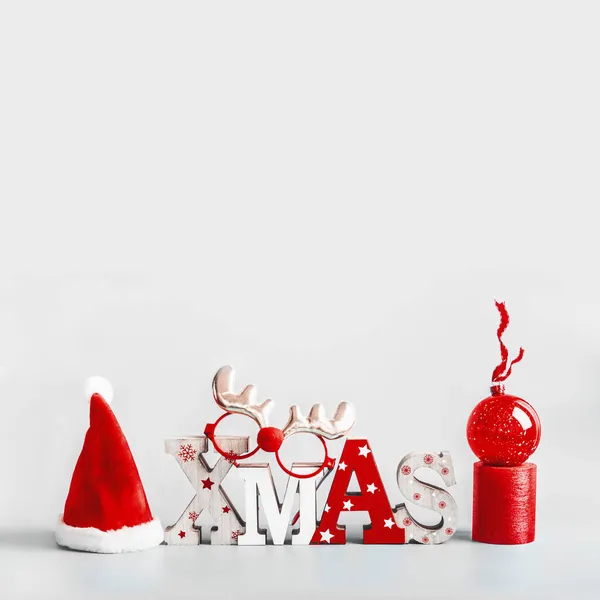 Fundo Natal Com Cabana Santa Palavra Xmas Velas Bola Férias — Fotografia de Stock