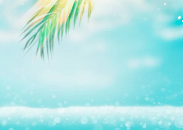 Blurred Tropical Summer Sea Vacation Background Hanging Green Palm Leaves — Stock Photo, Image