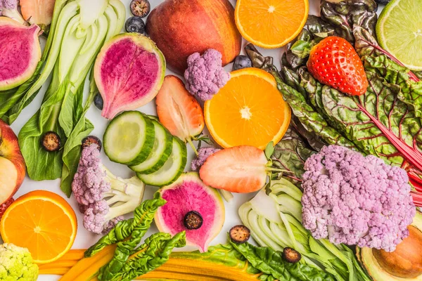 Divers Fruits Légumes Été Fond Alimentaire Vue Dessus — Photo