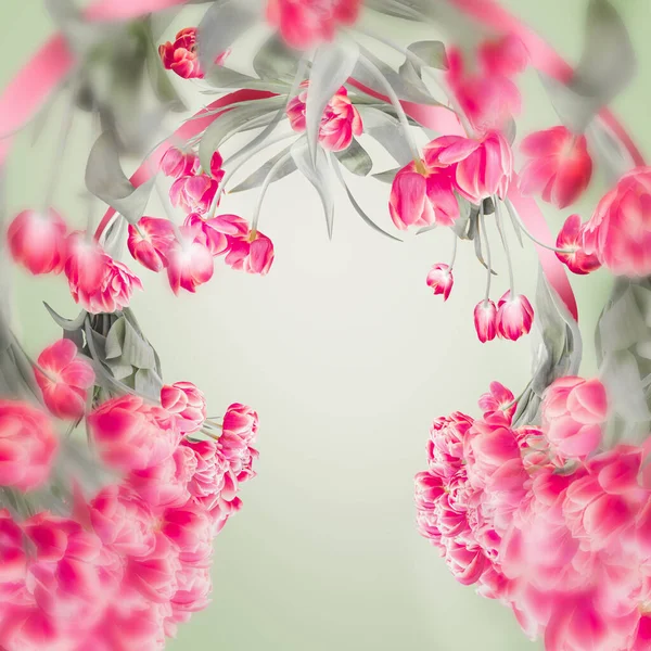 Beautiful Tulips Frame Copy Space Your Design Pink Tulips Flowers — Stock Photo, Image