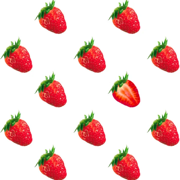 Red Strawberry Pattern White Background — Stock Photo, Image