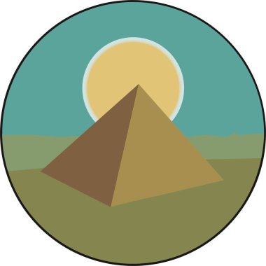 Çizgi film düz çöl manzarası. Mısır piramidi kumların üzerinde. Vektör illüstrasyonu