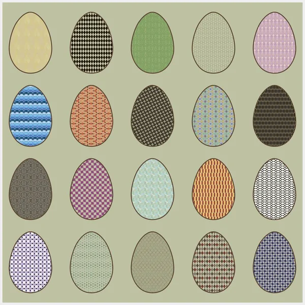 Mutlu Paskalyalar. Parlak bir arka planda farklı dokuya sahip Paskalya yumurtaları. Bahar tatili. Vektör İllüstrasyonu. Mutlu Paskalya yumurtaları 