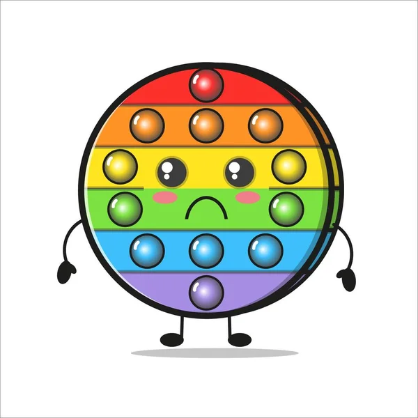 Sevimli, mutsuz, hareketli, duyusal oyuncak. Beyaz arka planda gölgeli çizgi film kawaii yuvarlak ikonu. Vektör illüstrasyonu