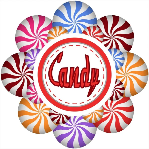Candy Runde Design Rahmen Mit Realistischen Spirale Bunten Süßigkeiten Auf — Stockfoto