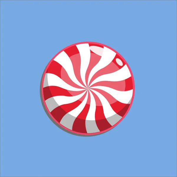 スパイラルキャンディボタンをグロス 青いバックボード上の白い赤い甘いアイコン ベクターイラスト — ストック写真