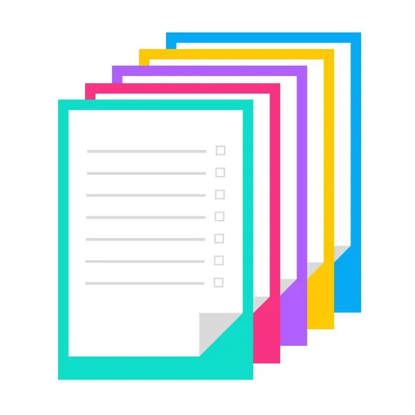 Boş kağıtlı beş tablet. Beyaz arka planda renkli panolar. Bir anket formunda dokümanlar. Vektör illüstrasyonu