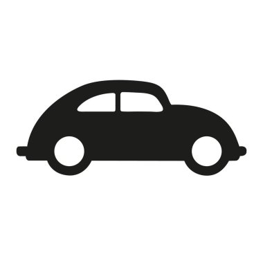 Siyah araba silueti. Araç simgesi beyaz arkaplanda izole edildi. Vektör illüstrasyonu.