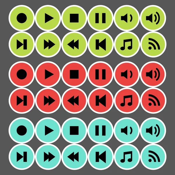 Colored Player Button Sticker Set Icon Dark Background Vector Illustration — Stock Photo, Image