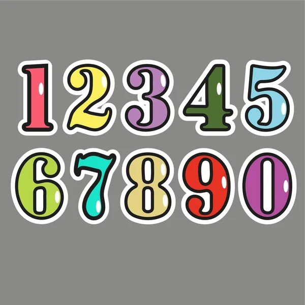 Renkli çıkartma koleksiyonu. Gri arkaplanda siyah çizgili birden dokuza kadar. Vektör illüstrasyonu.