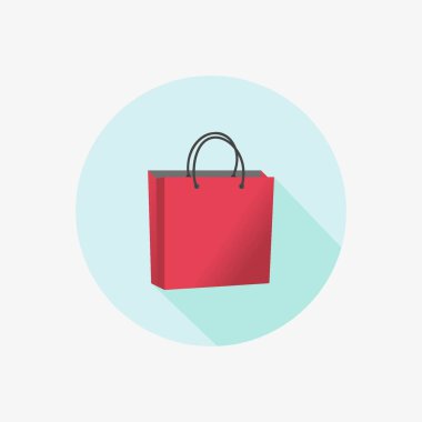 Kırmızı alışveriş torbası ikonu. Satın almak için boş paket. Vektör illüstrasyonu.