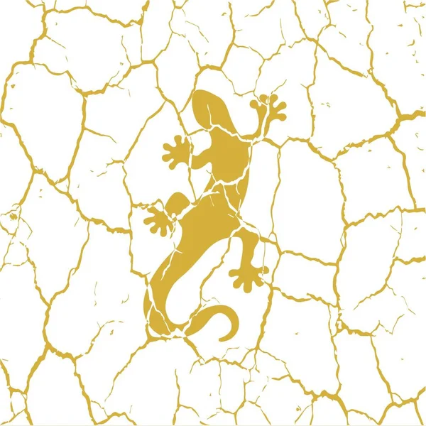 Çöldeki sarı kertenkele silueti. Çatlaklı soyut doku arkaplanı. Vektör illüstrasyonu.