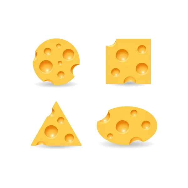 Geometric cheese icon with shadow. Circle square triangle oval shapes on white background.  Cheese texture in realistic style vector illustration.