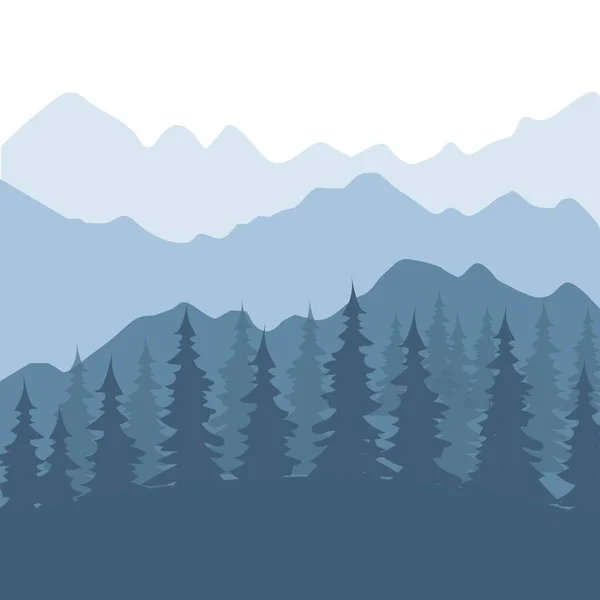 Orman ve dağ silueti. Düz şekilli güzel ahşap peyzaj. Vektör illüstrasyonu.
