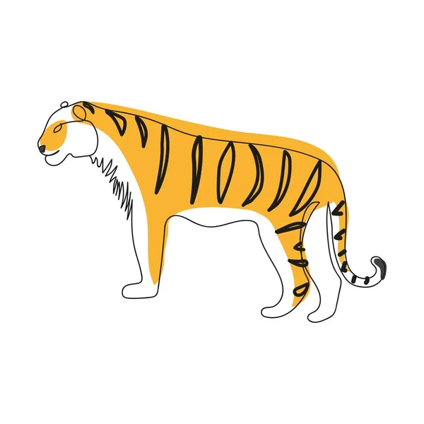 Tiger continuous one line art drawing. Vector color illustration on white background.