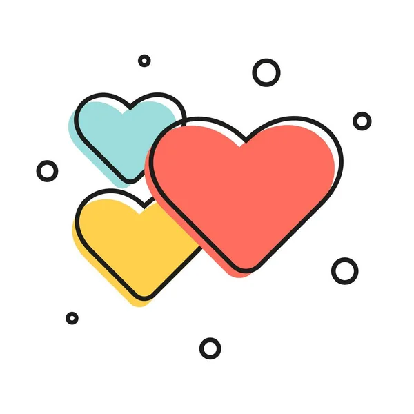 Beyaz arka planda renkli kalp şekli. Kırmızılı mavi ve sarı kalpli. Vektör illüstrasyonu.