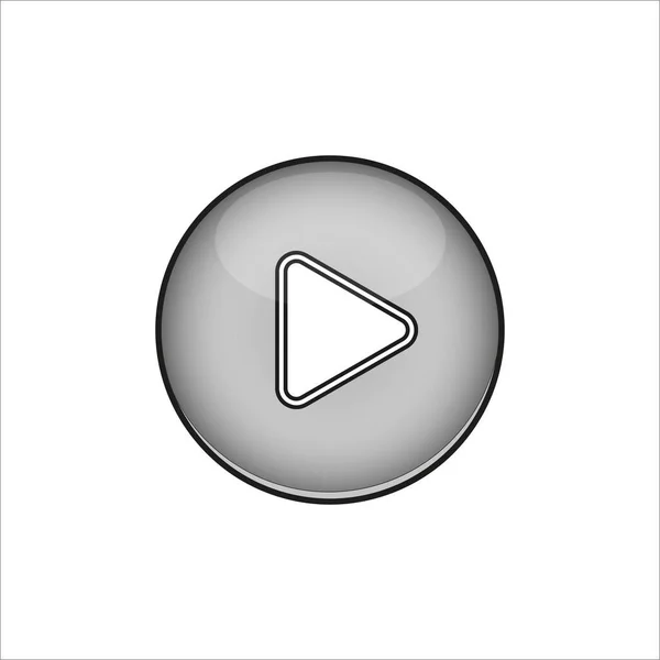 Video müzik düğmesi tasarım tabelasını çal. Başlangıç sembolü. Beyaz arka planda gri düğmede beyaz üçgen oyun işareti. Vektör illüstrasyonu