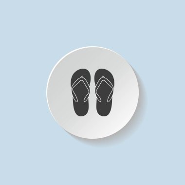 Kağıt kesme düğmesine basılı terlik silueti mavi arkaplanda izole edilmiş. Beyaz, düz, yuvarlak düğmeli, gölgeli. Deniz temasında vektör illüstrasyonu.