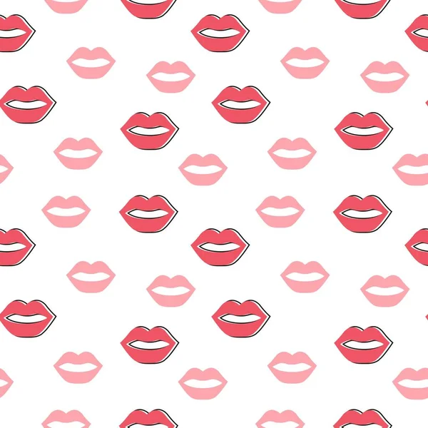 Dudakları pürüzsüz. Beyaz arkaplanda siyah çizgili pembe ve kırmızı dudaklar. Duvar kağıdı, web sayfası arka planı, yüzey dokuları için. Vektör illüstrasyonu.