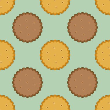 Yeşil arka planda kusursuz kurabiye deseni. Kurabiye günü dekoru, duvar kağıdı, ambalaj, tekstil için baskı için tasarım vektörü çizimi.