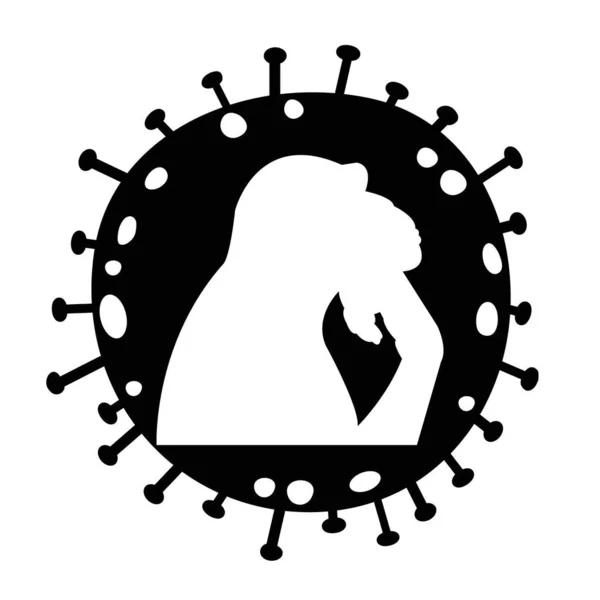 Maymun çiçeği virüsü salgını. Beyaz arka planda virüs hücresinde maymun profili olan tıbbi afiş. Vektör illüstrasyonu.