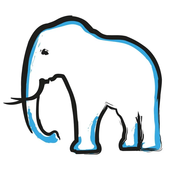 Fil profili logo şablonu. Beyaz arka planda, mavi ve siyah çalılıklardaki hayvanların silueti izole edilmiş. Tasarım vektörü illüstrasyonu.