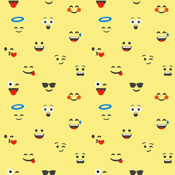 Emoji Seamless Pattern Faces Different Emotions Yellow Background Vector Illustration — Stock Vector