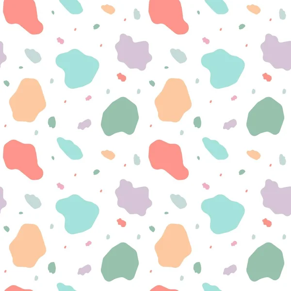 Renkli lekeleri olan sembolik bir el çizimi deseni. Kumaş baskısı için soyut süs, tebrik kartı. Vektör illüstrasyonu.