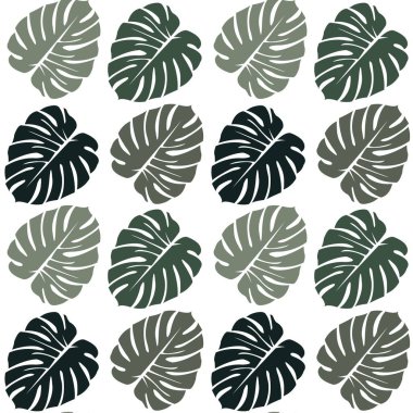 Tropik, pürüzsüz desen. Yeşil parlak ve karanlık canavar beyaz arka planda farklı yönlere doğru hareket eder. Vektör illüstrasyonu.