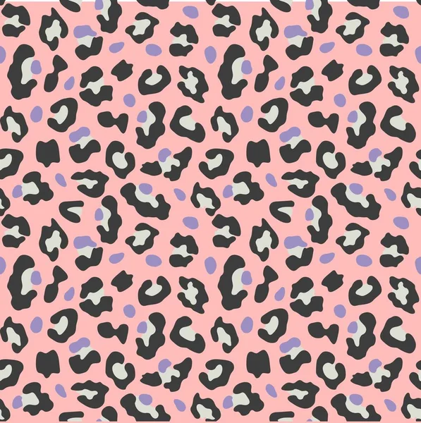 Leopar desensiz. Moda Gepard, siyah, mor ve pembe renkli leopar deseni. Tasarım, kumaş, tekstil, reklam afişi için hayvan baskısı. Vektör illüstrasyonu.
