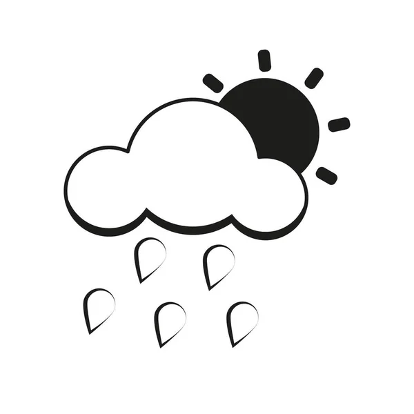 Ikona Pogody Czarna Sylwetka Chmury Deszczu Słońca Odizolowana Białym Tle — Wektor stockowy