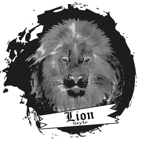 Lion Style Abstract Vector Illustration Halftone Head Lion Black White — стоковый вектор