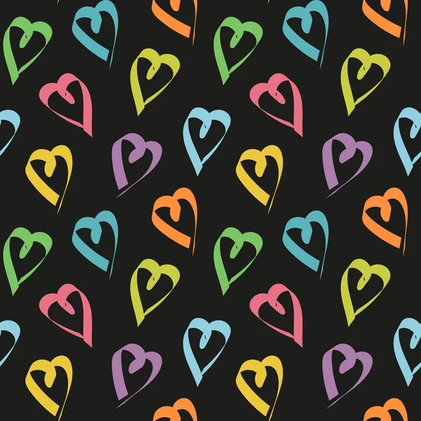 Elle çizilmiş, pürüzsüz desenli, siyah kalpli. Tatil için güzel bir geçmiş, kart, Sevgililer Günü, duvar kâğıdı, hediye paketi tasarımı. Vektör illüstrasyonu.