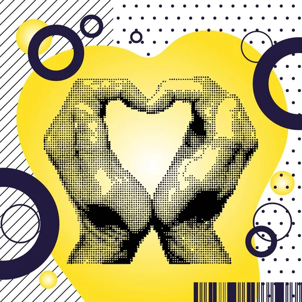 Bright Vector Collage Hands Heart Shape Yellow Gradient Spots Black — стоковый вектор