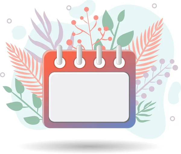 Modern takvim simgesi. Beyaz çiçekli arkaplanda önemli bir tarih için gradyan çerçeveli boş 3D takvim sayfası. Vektör illüstrasyonu.
