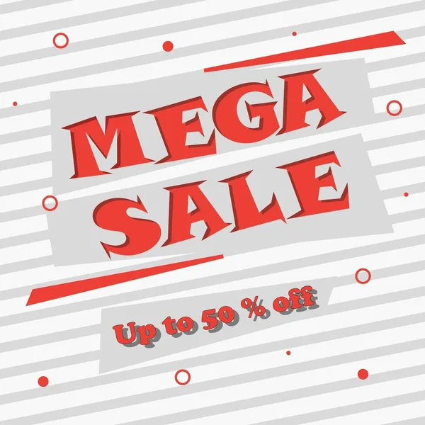 Mega sale banner template design for web or social media. Special offer up to 50% off, big sale, discount, best price. Vector illustration.