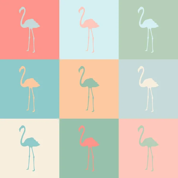 Colorful flamingo pattern on colored squares background. Design vector illustration.