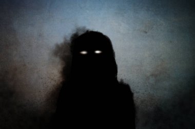 A horror concept. Of a supernatural female demon with glowing eyes. With a texture edit.
