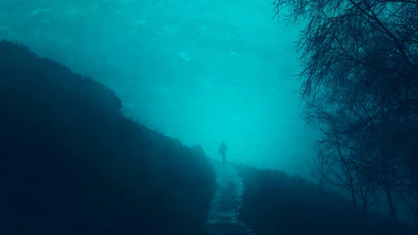 Conceito Saúde Mental Silhueta Homem Caminhando Distância Longo Caminho Uma — Fotografia de Stock