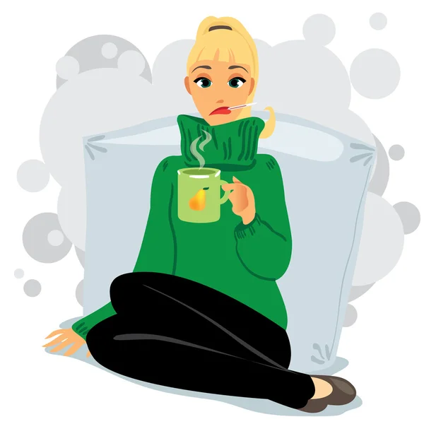 Fille malade avec tasse — Image vectorielle