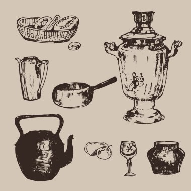 handdrawn Rus yemekleri