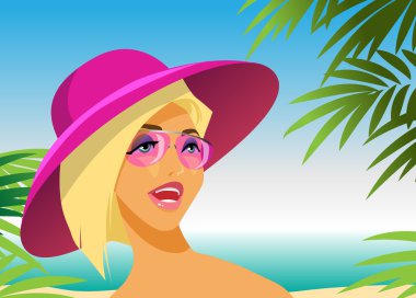 woman in hat and sunglasses clipart