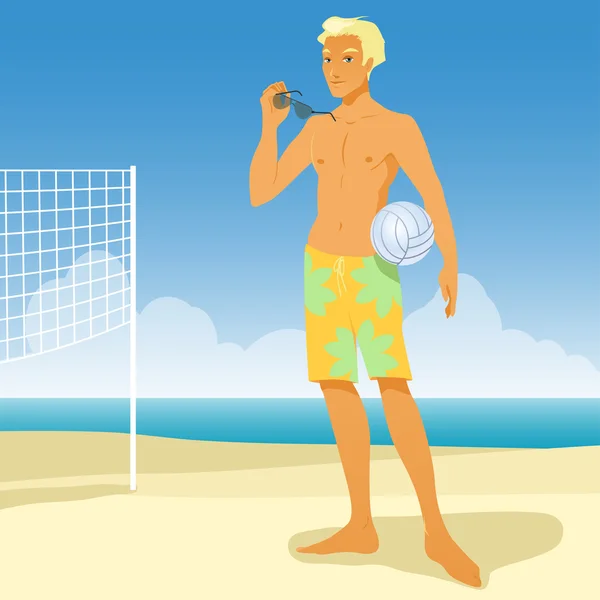 Garçon sur la plage jouer au volley-ball — Image vectorielle